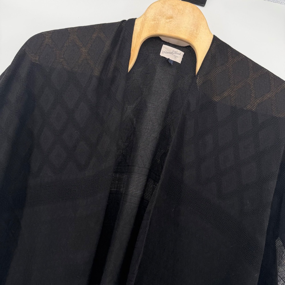 Universal Thread Black Geometric Mesh‎ Open Front Kimono Cardigan Womens OSFM